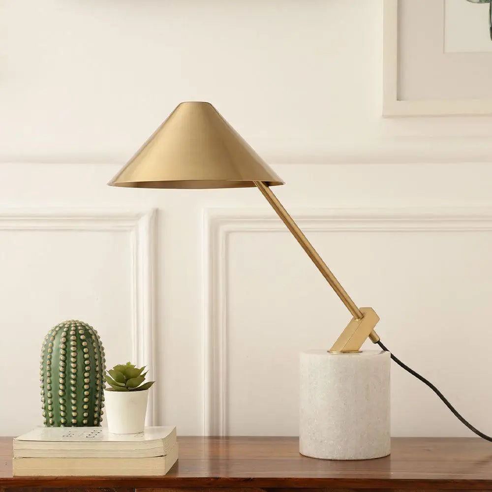 Aesthetic Conical Shade Lamp with White Marble Base WallMantra