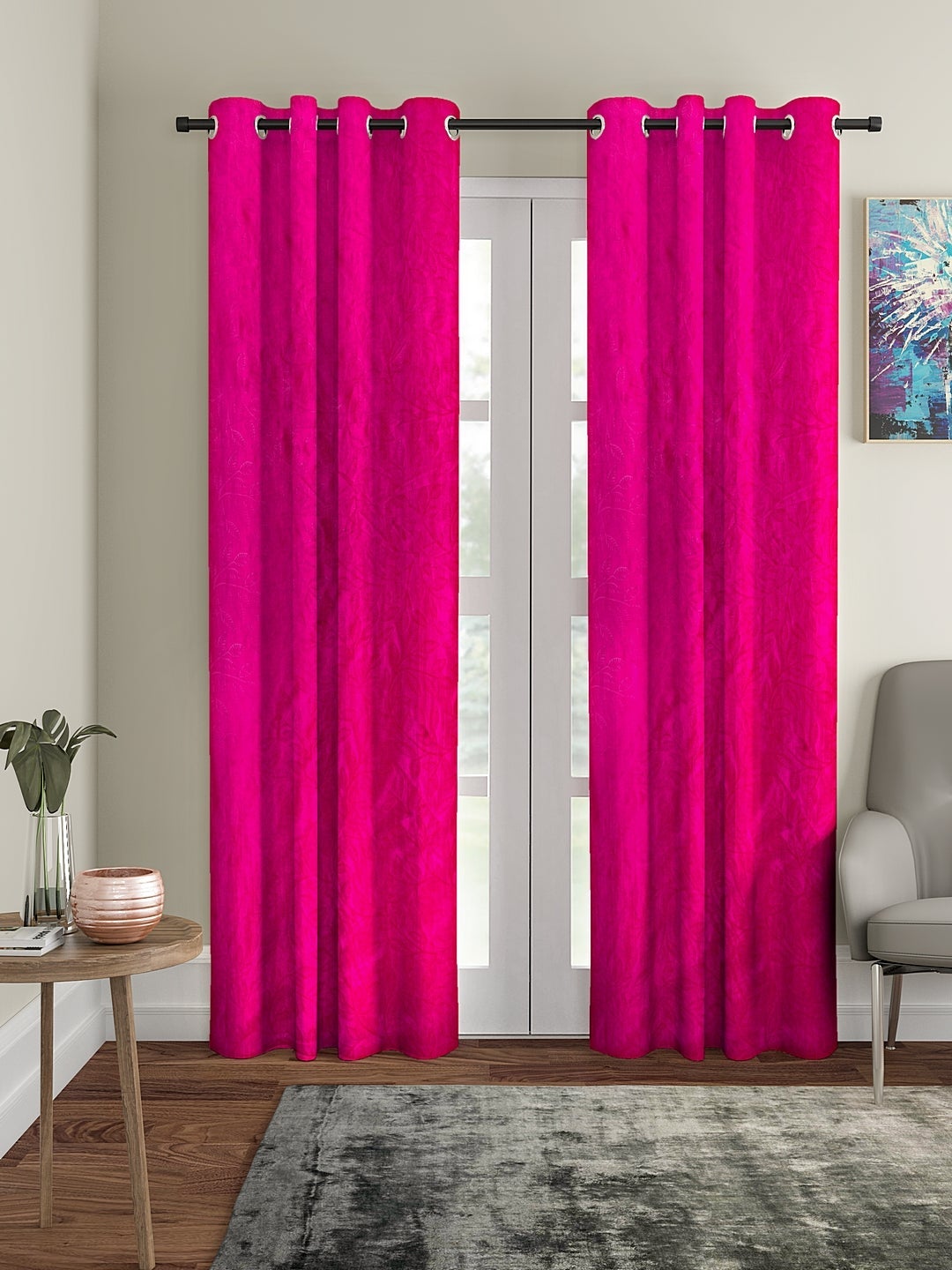 Cortina Hot Pink Designer Eyelet Door Curtain Regular (Size: 210