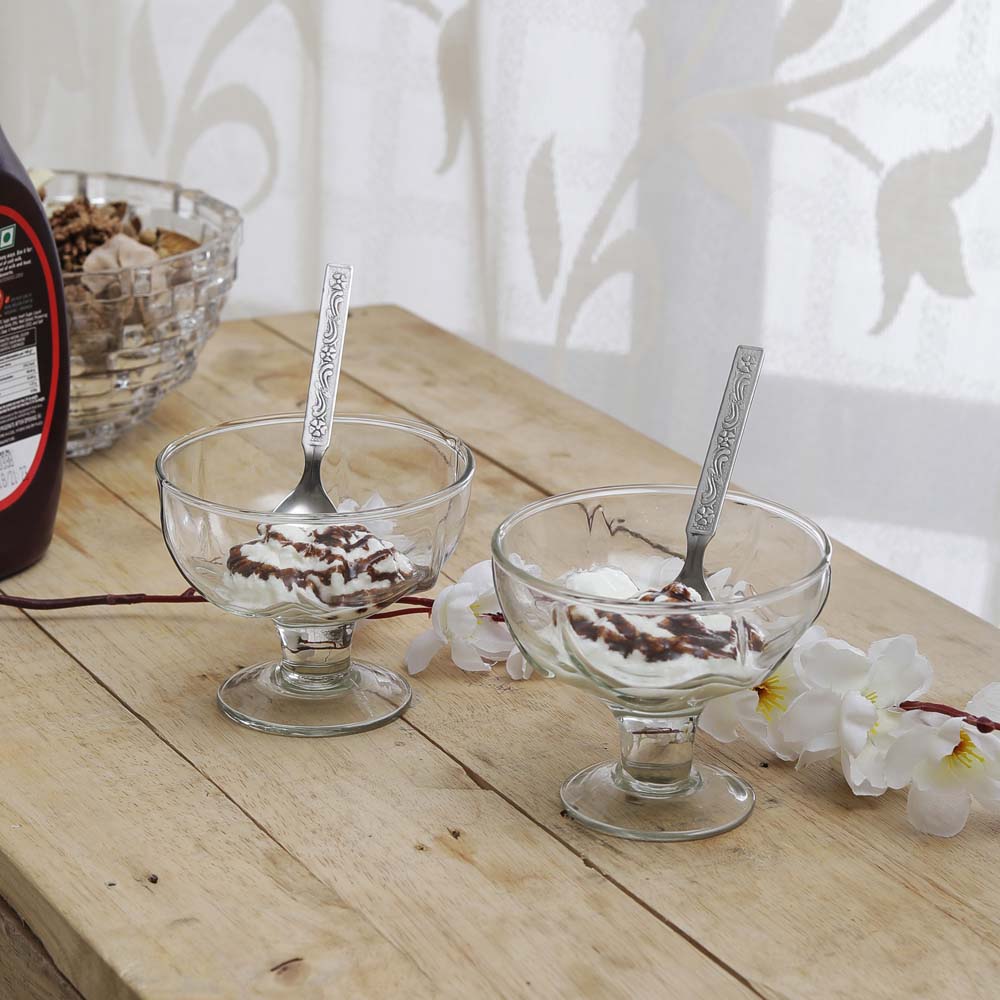 Crystal Clear Ice Cream bowls Set Of With Spoons WallMantra