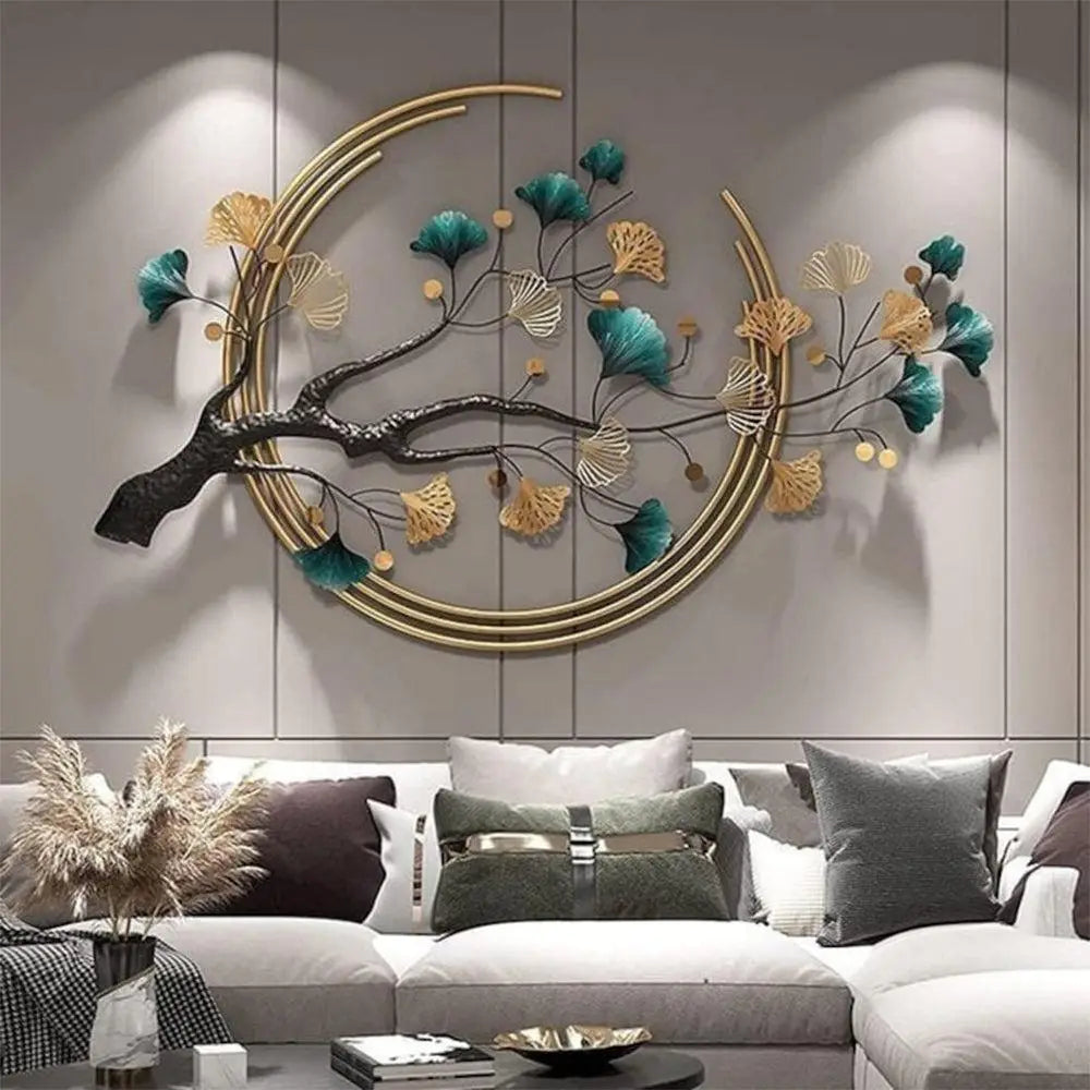 Tree in a Half Moon Wall Decor Metal Wall Art for Living Room