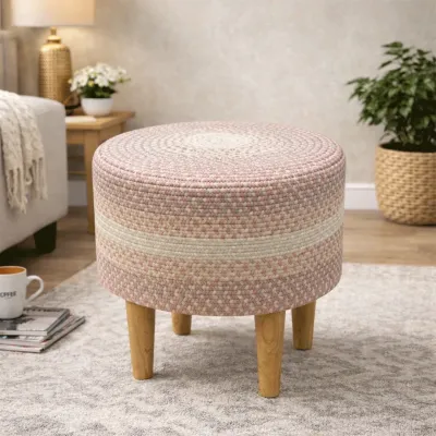 BlushWeave Indoor Round Braided Pouffe Stool