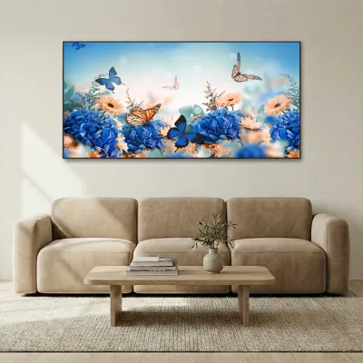 Butterflies in Flowers Garden Scenery Canvas  Wall Hanging