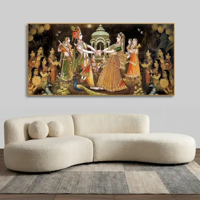 Celestial Raas Leela of Radha Krishna Canvas Wall Painting