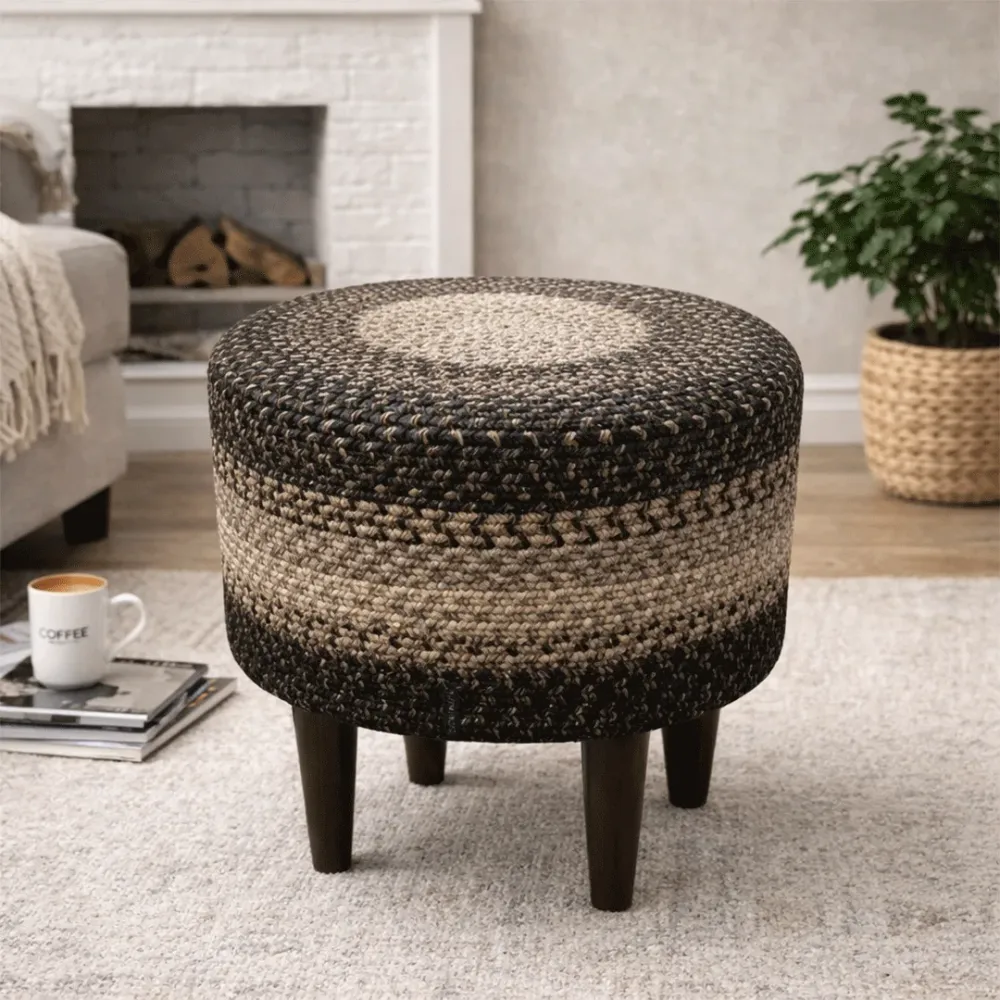 Charcoal Haven Indoor Round Braided Pouffe Stool 
