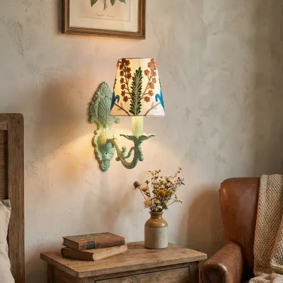 Charming Distressed Sea Green Embroidered Finish Single Light Wall Sconce