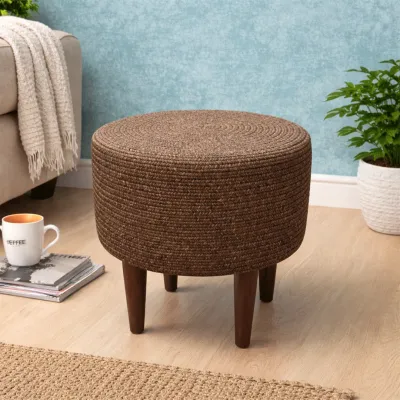 Cocoa Haven Indoor Round Braided Pouffe Stool