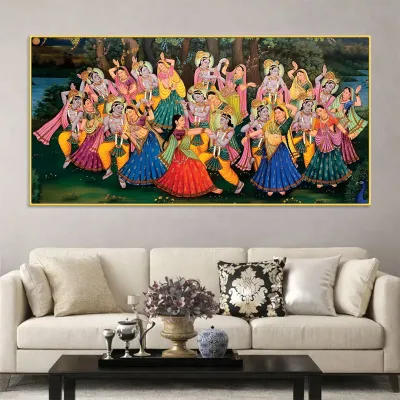 Divine Celebration of Raas Leela Krishna Canvas Wall Painting