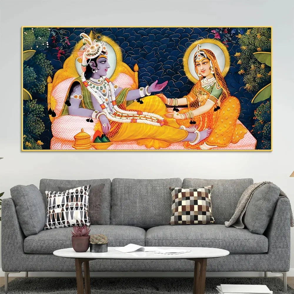 Divine Conversation of Radha Krishna Canvas Wall Painting With Frame