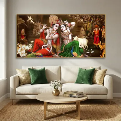 Divine Harmony of Radha Krishna Leela Canvas Wall Painting