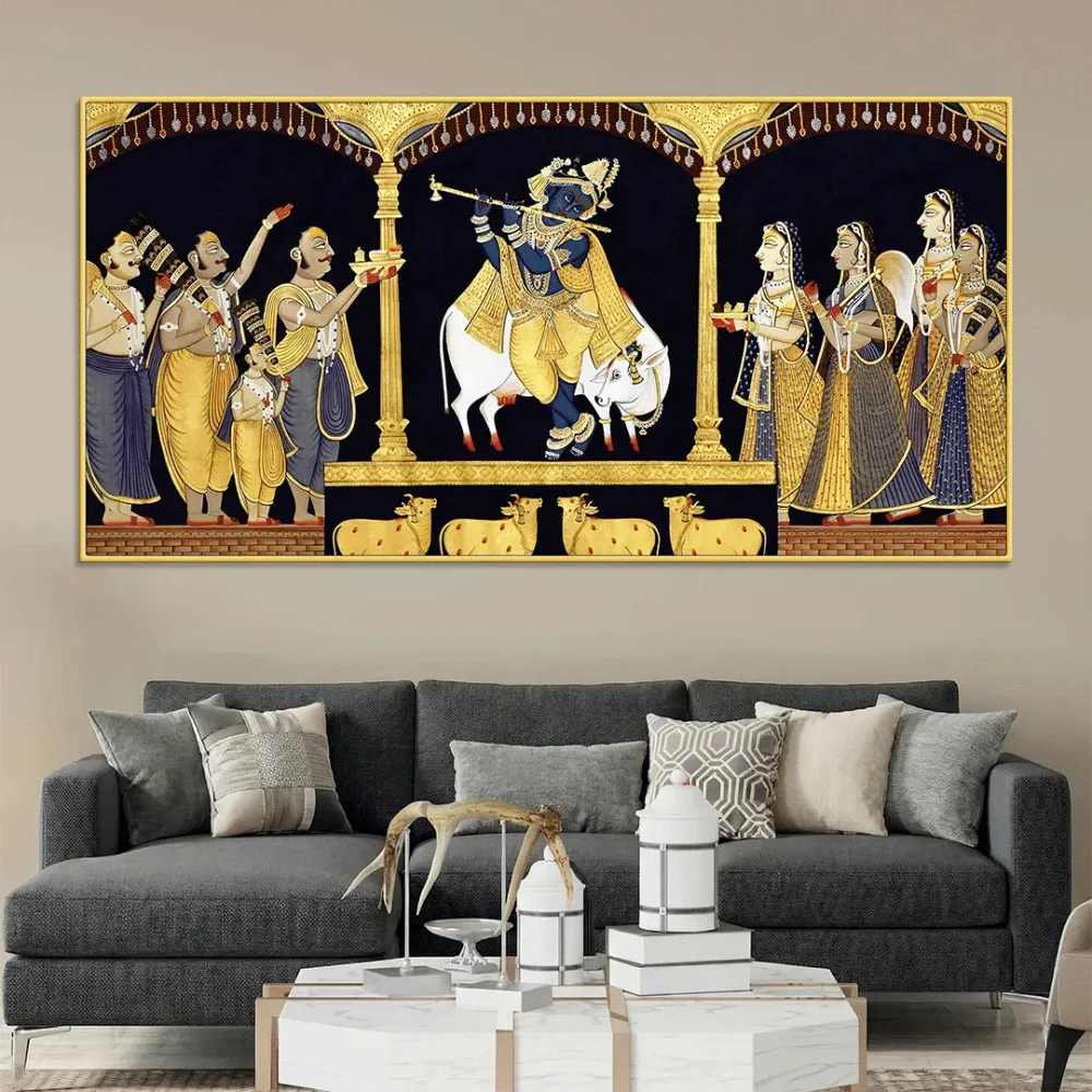 Divine Raas of Krishna Canvas Wall Painting With Frame