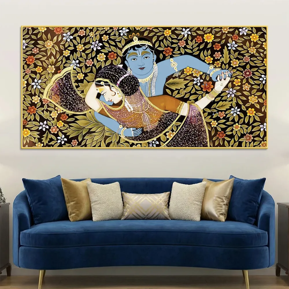 Embrace of Divine Grace Radha Krishna Canvas Wall Painting With Frame