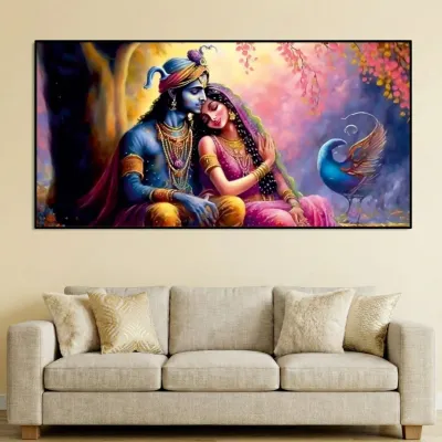 Eternal Embrace of Radha Krishna Canvas Wall Painting