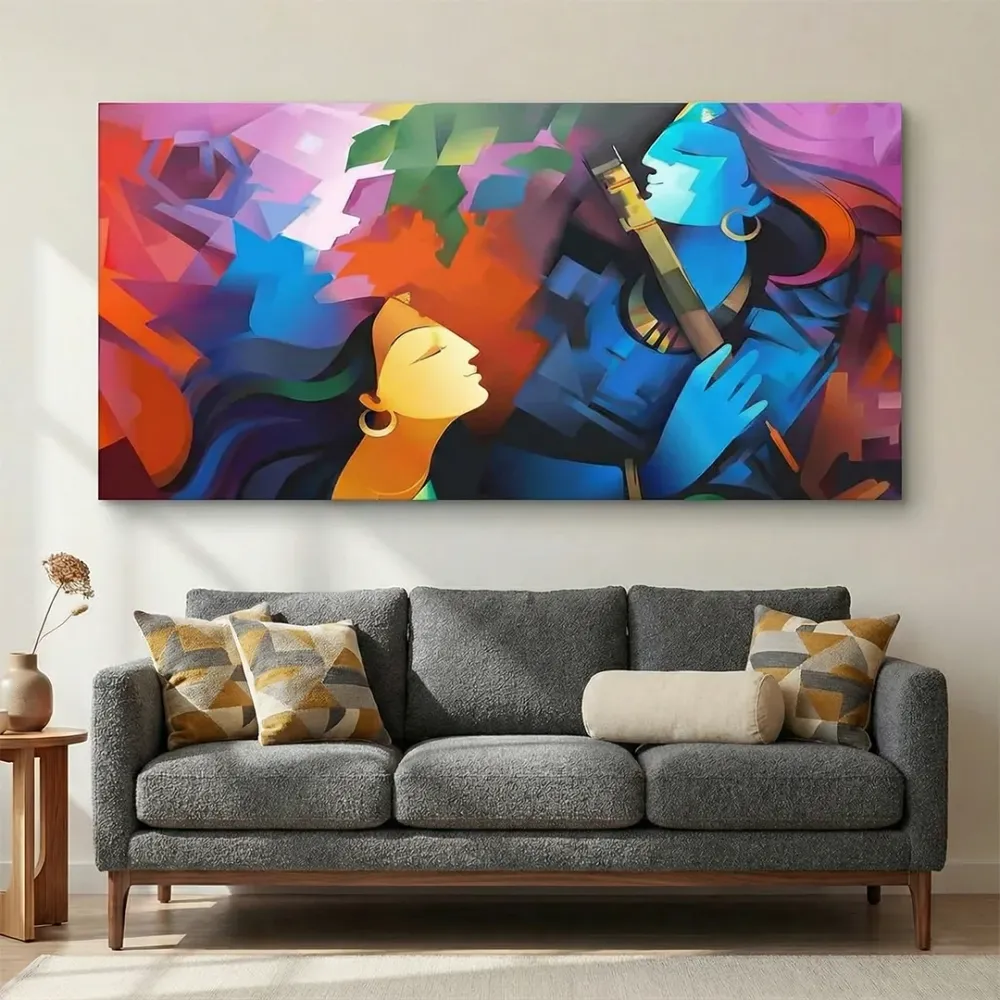 Eternal Melody of Radha Krishna Abstract Canvas Wall Painting With Frame