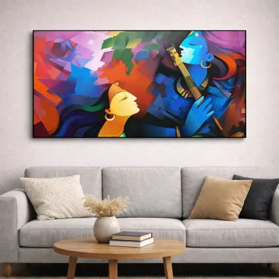 Eternal Melody of Radha Krishna Abstract Canvas Wall Painting