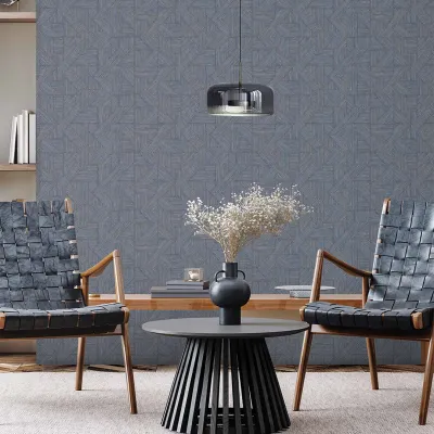Geometric Textured Weave Wallpaper – Charcoal & Steel Blue Fusion