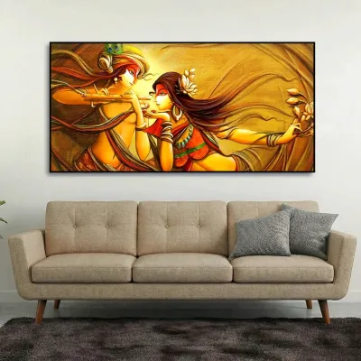 Golden Rhythm of Radha Krishna Dance Canvas Wall Painting
