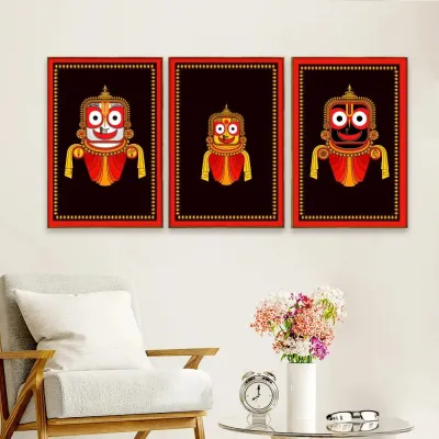 Lord Jagannath Black & Red Wall Frame Set of 3