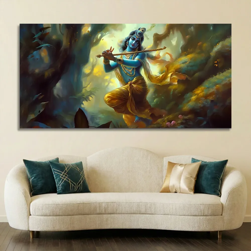 Mystic Melody of Lord Krishna Canvas Wall Painting With Frame