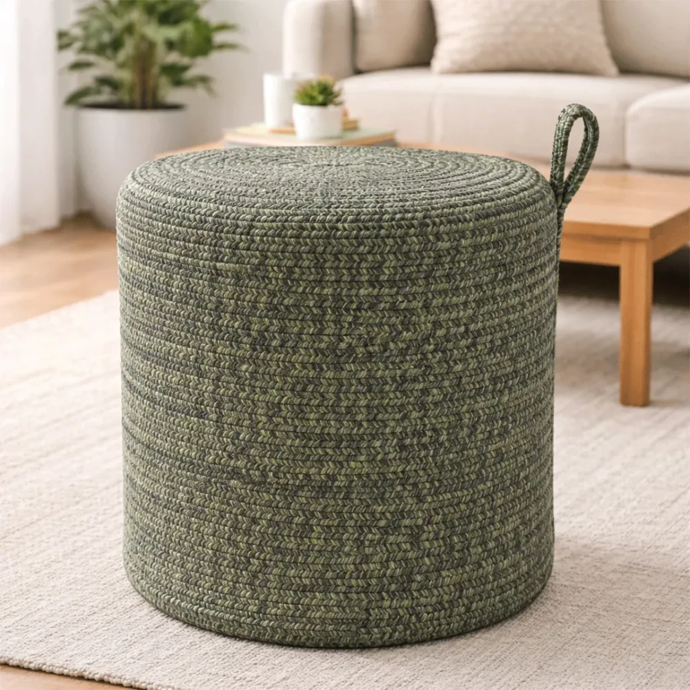 OliveWeave Round Braided Pouffe Stool 