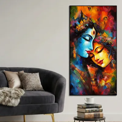 Sacred Embrace of Radha Krishna Canvas Wall Painting