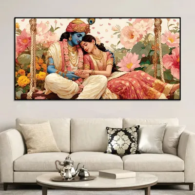 Sacred Togetherness of Radha Krishna Canvas Wall Painting