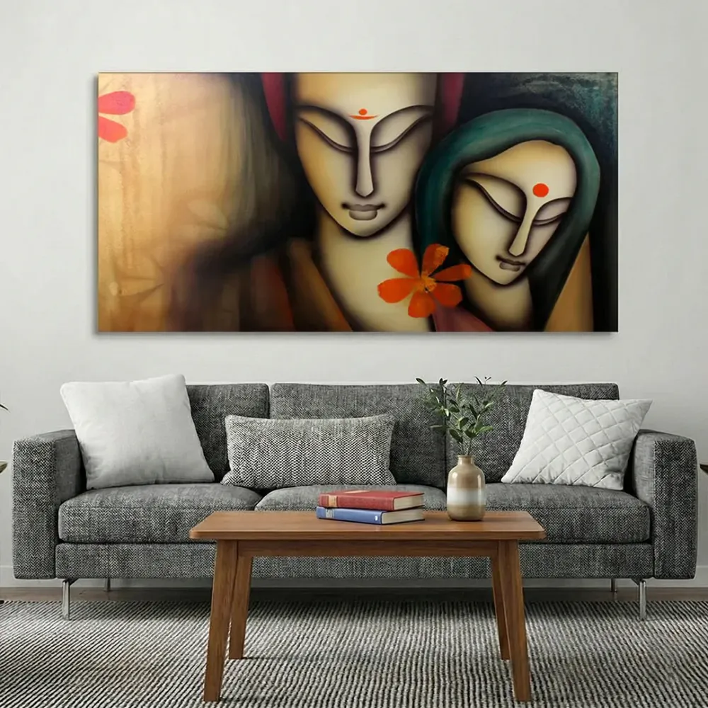 Serene Bond of Radha Krishna Canvas Wall Painting With Frame