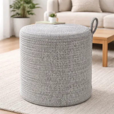 StoneGrey Handwoven Round Pouffe Stool