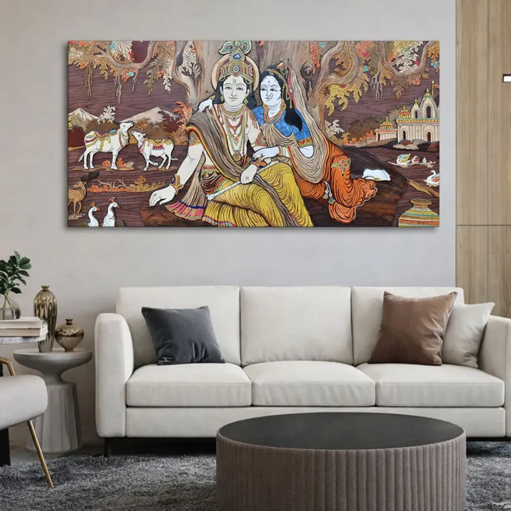 Timeless Companionship of Radha Krishna Canvas Wall Painting With Frame