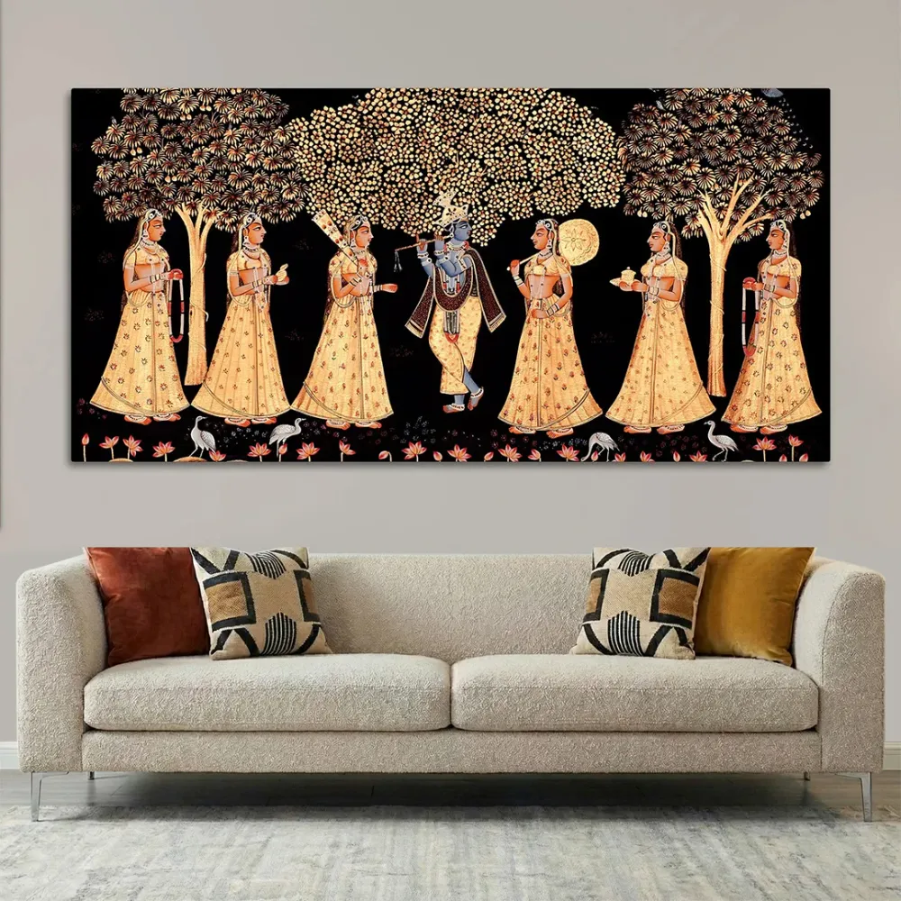 Timeless Raas Leela of Lord Krishna Canvas Wall Painting With Frame