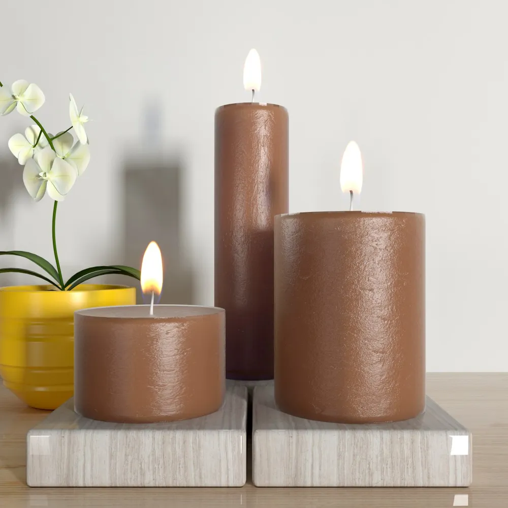 100% Organic Chocolate Aroma Brown Pillar Candles- Set Of 3