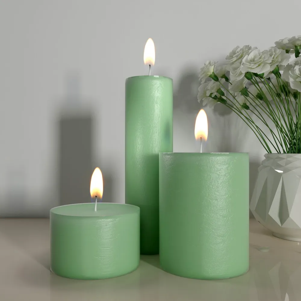 100% Organic Green Apple Aroma Pillar Candles- Set Of 3