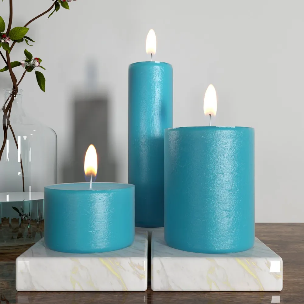 100% Organic Ocean Breeze Aroma Blue Pillar Candles- Set Of 3