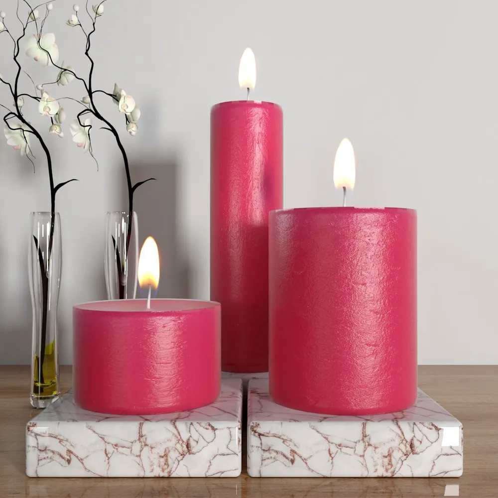100% Organic Strawberry Aroma Red Pillar Candles- Set Of 3