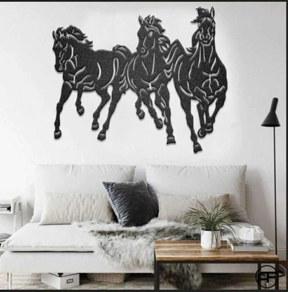 3 Running horse metal wall art