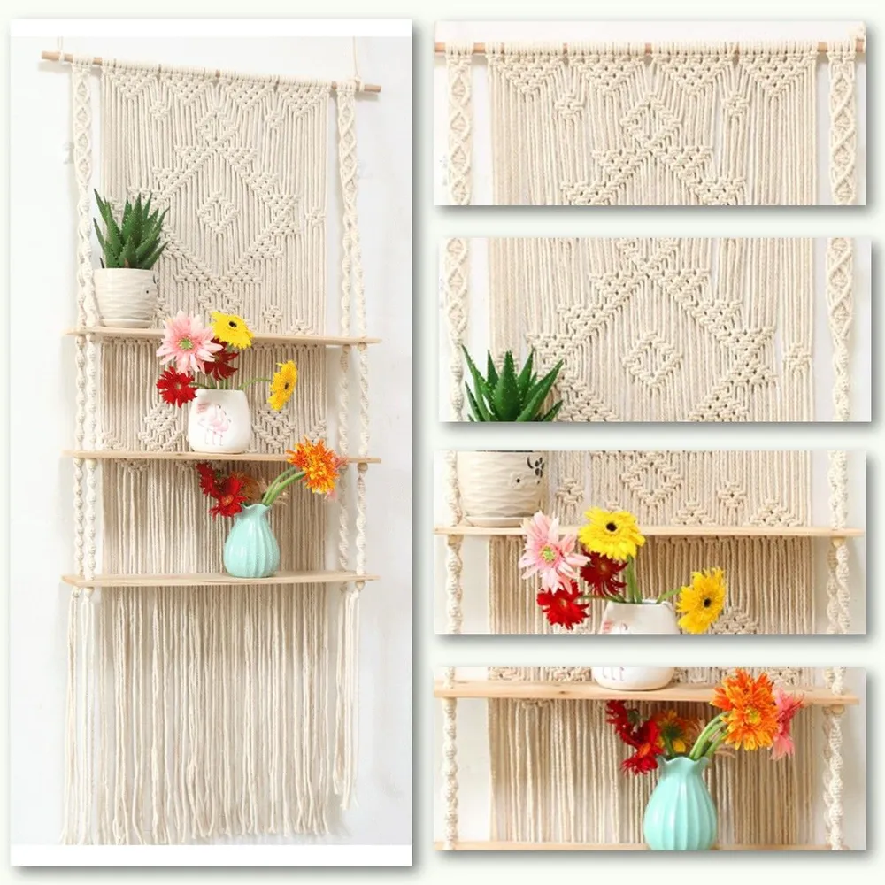 3-Tier Designer Knotted Boho Wall Hanging Shelf
