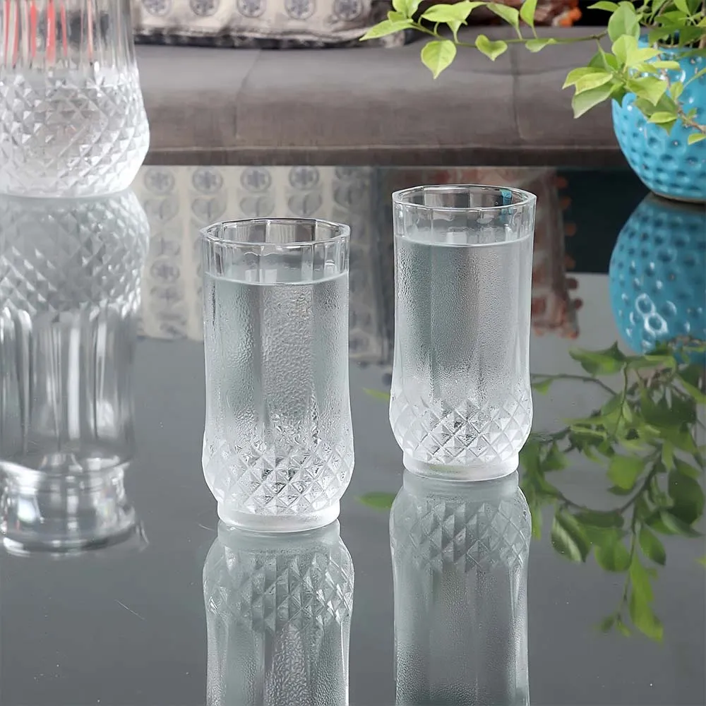 6 Pieces Diamond-cut Textured Pattern Transparent Premium Juice Glass Set