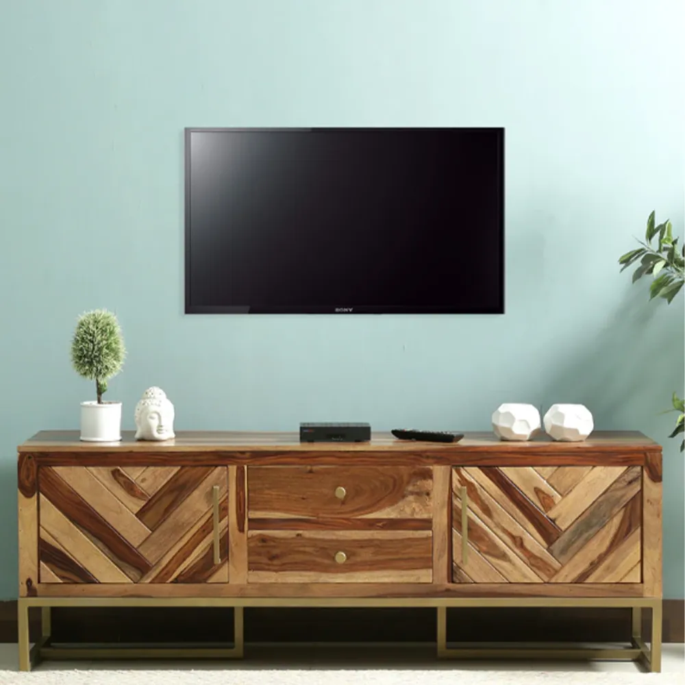 Abstract Aztec Pattern Sheesham Wood T.V Cabinet