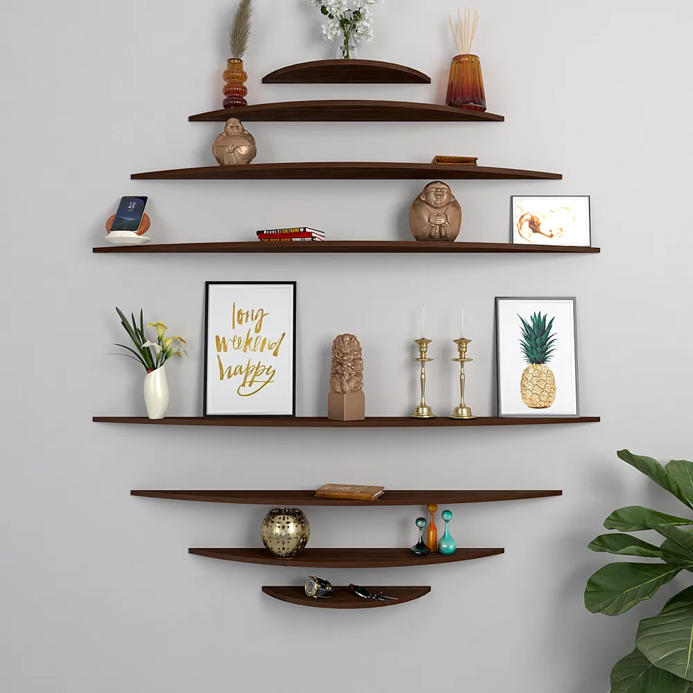 Abstract Circle 8 Shelved Dark Walnut Wall Organizer