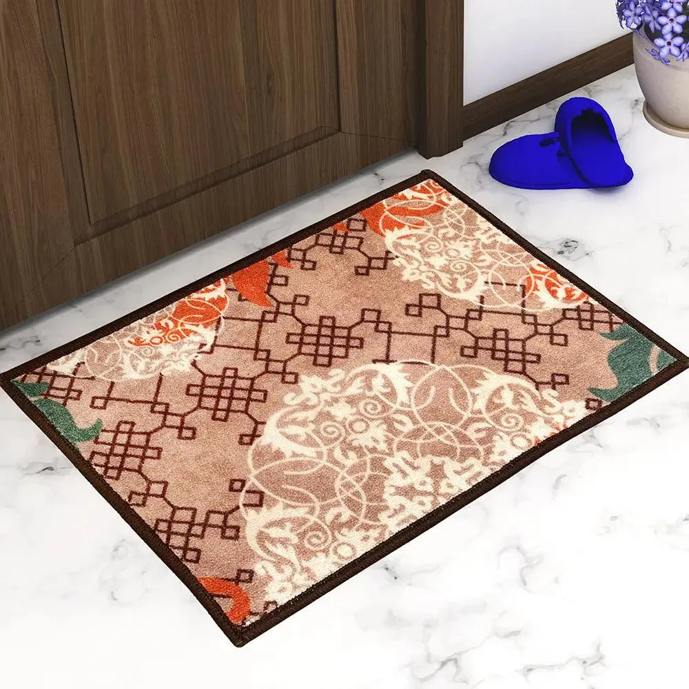 Abstract Designer Orange & Green Printed Premium Doormat (14 X 22 )Inches