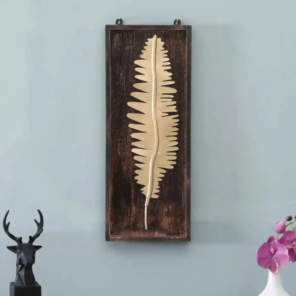 Abstract Golden Sharped Leaf Wooden & Metal Wall Art Décor