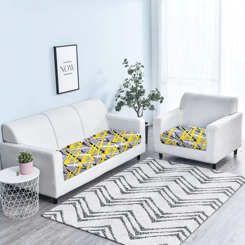 Abstract Print Yellow & Grey Strechable Sofa Seat Cover Set of 2/4/6/8