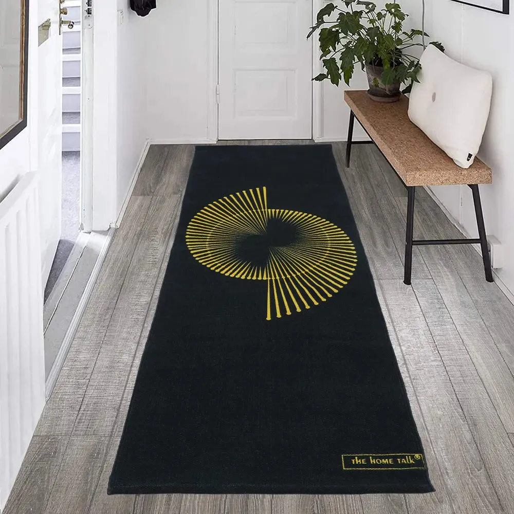 Abstract Spin Design 100% Cotton Non-Slip Black Designer Workout Mat- 2x6 ft