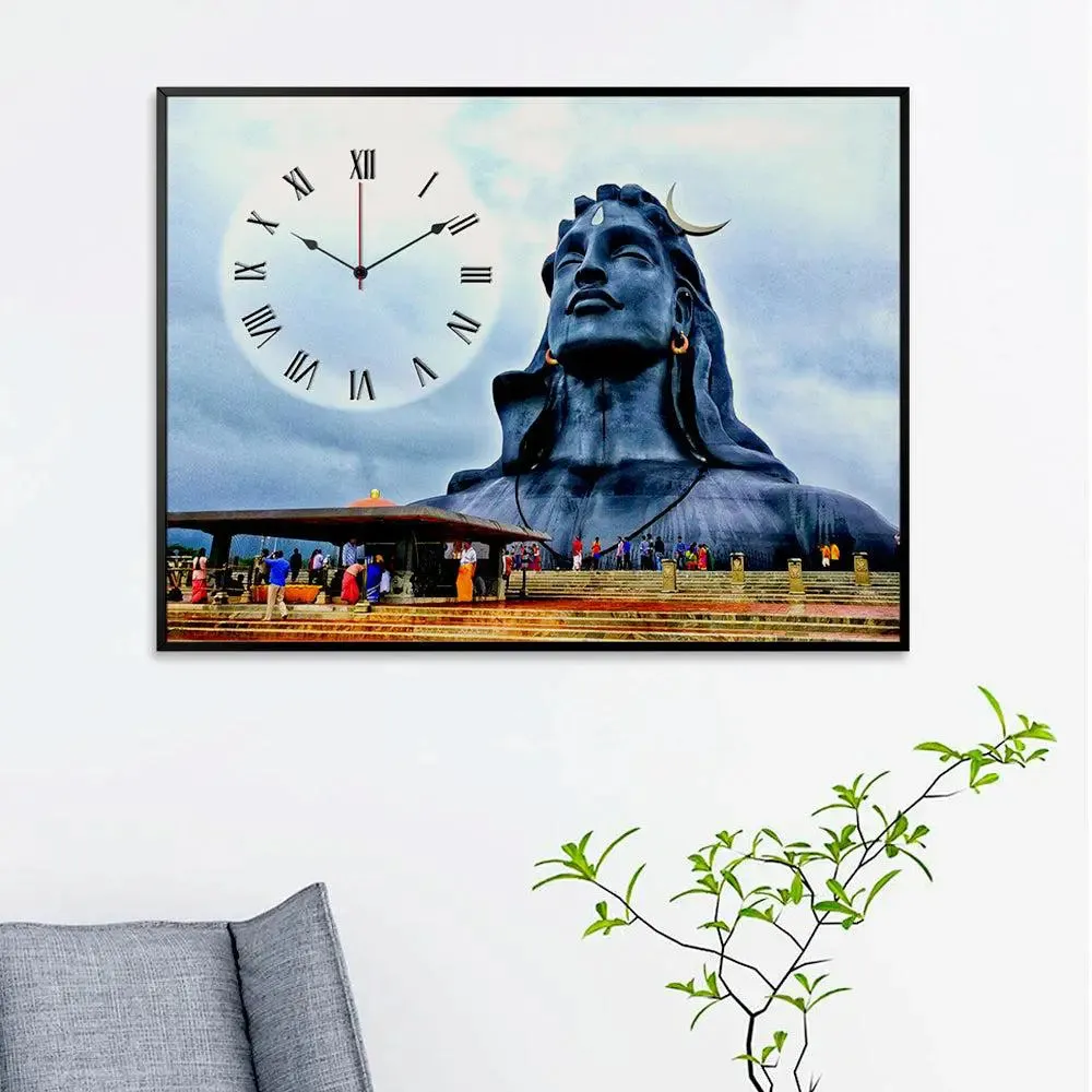 Adiyogi Lord Shiva Canvas Printed Decorative Wall Clock With Floating Frame