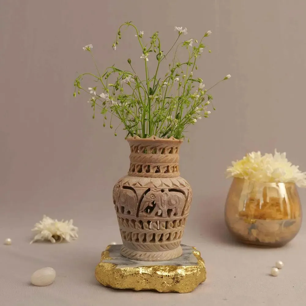Aesthetic Soapstone Flower Vase with Beautiful Design