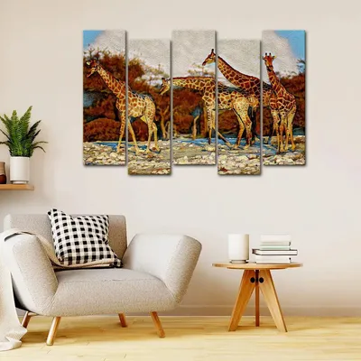 African Giraffe  Group Canvas Wall Painting