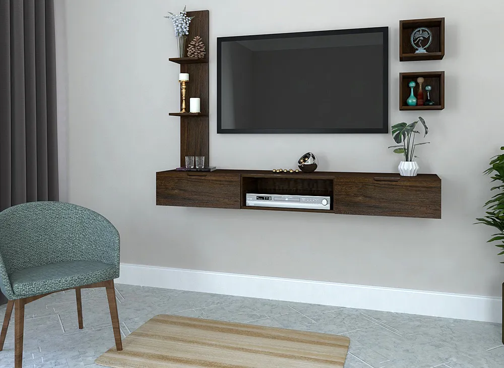 African Oak Walnut Distinctly Shelved Tv Unit