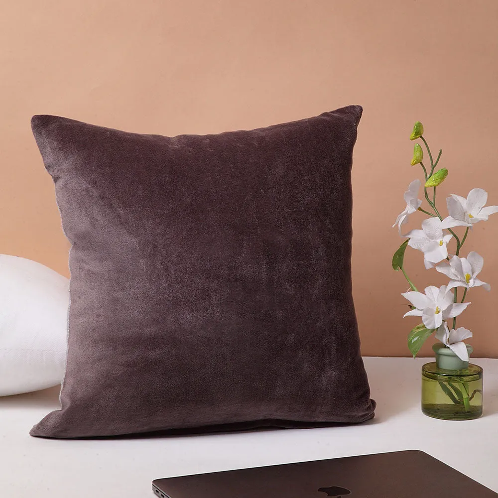 Alluring Mouse Grey Solid Velvet Cushion Cover Pack of 1