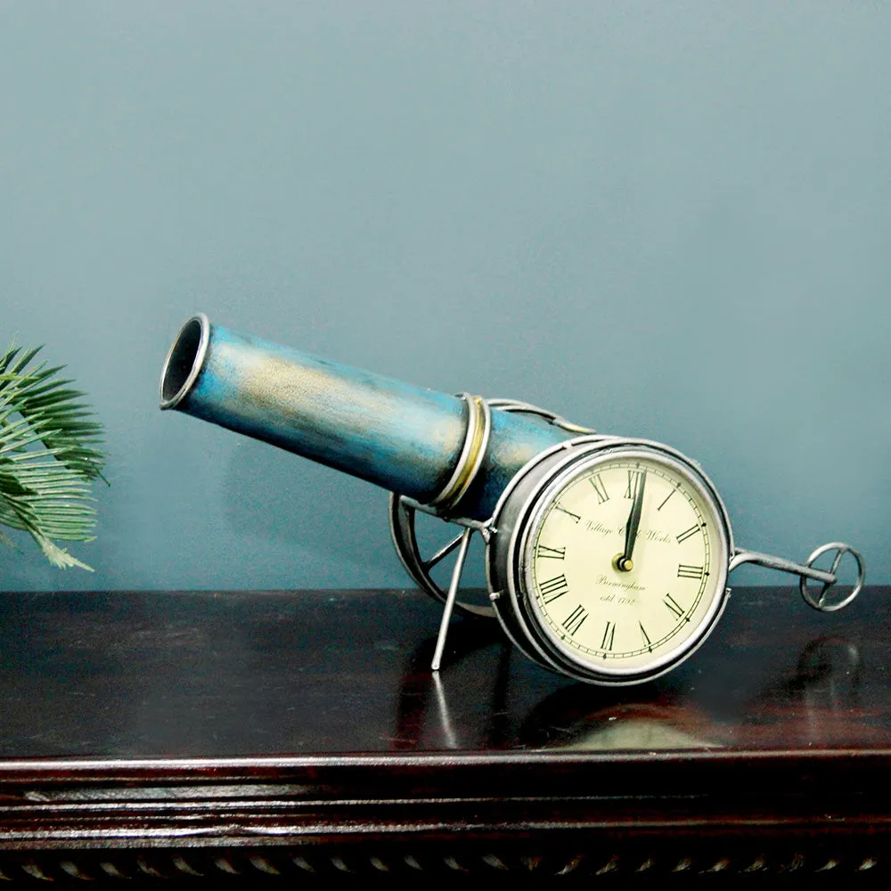 Antique Blue Metal Table Clock / Table Accent