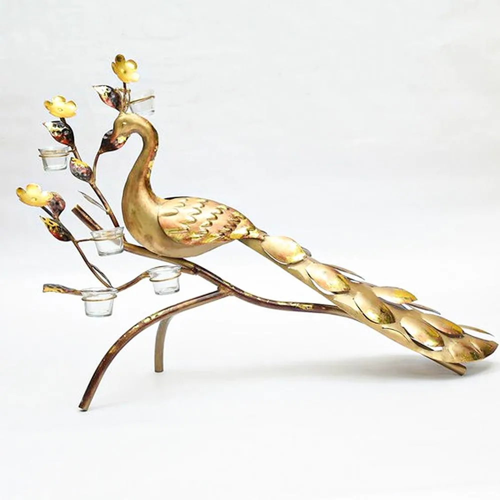 Antique Gold Peacock Tea Light Holder