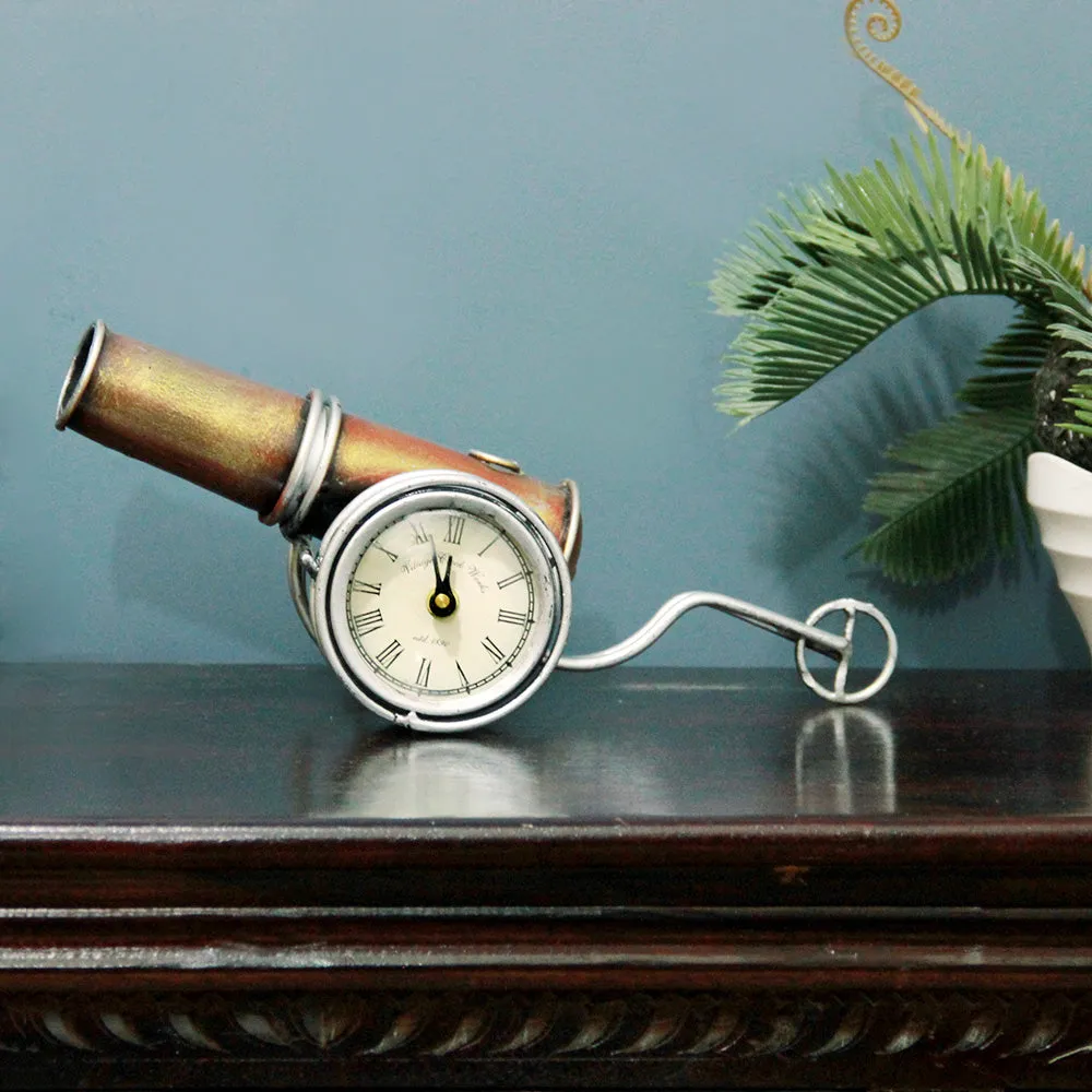 Antique Orange Metal Table Clock / Table Accent